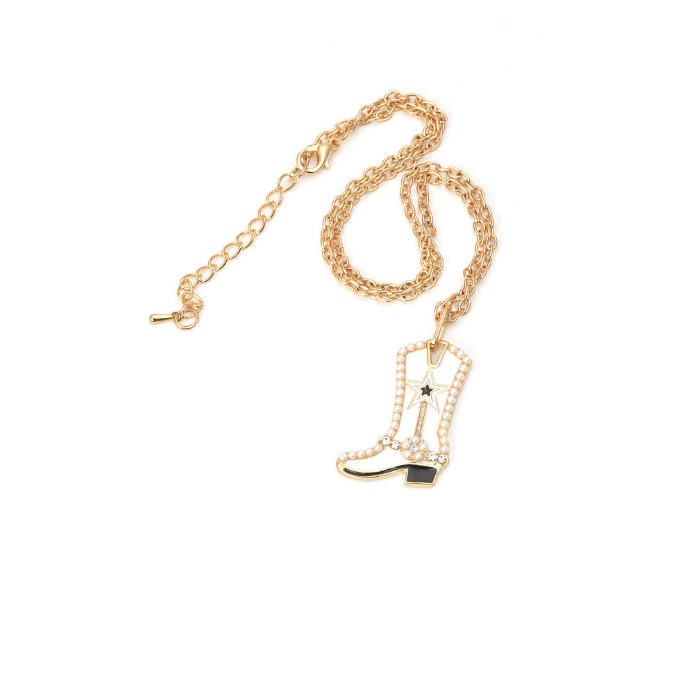 Wholesale Alloy Pearl Pendant Cartoon Diamond Boots Necklace